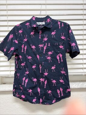 Men's Old Navy Short-Sleeve Navy Shirt with Pink Flamingo Print